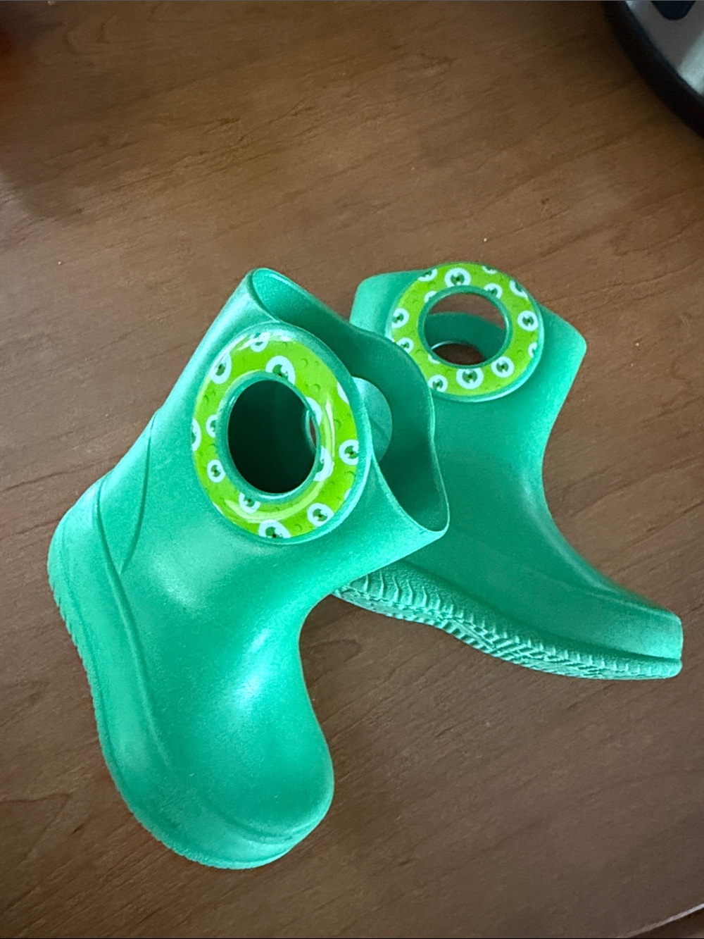 Kids Okabashi Green Slip-On Rain Boots Monster eyes